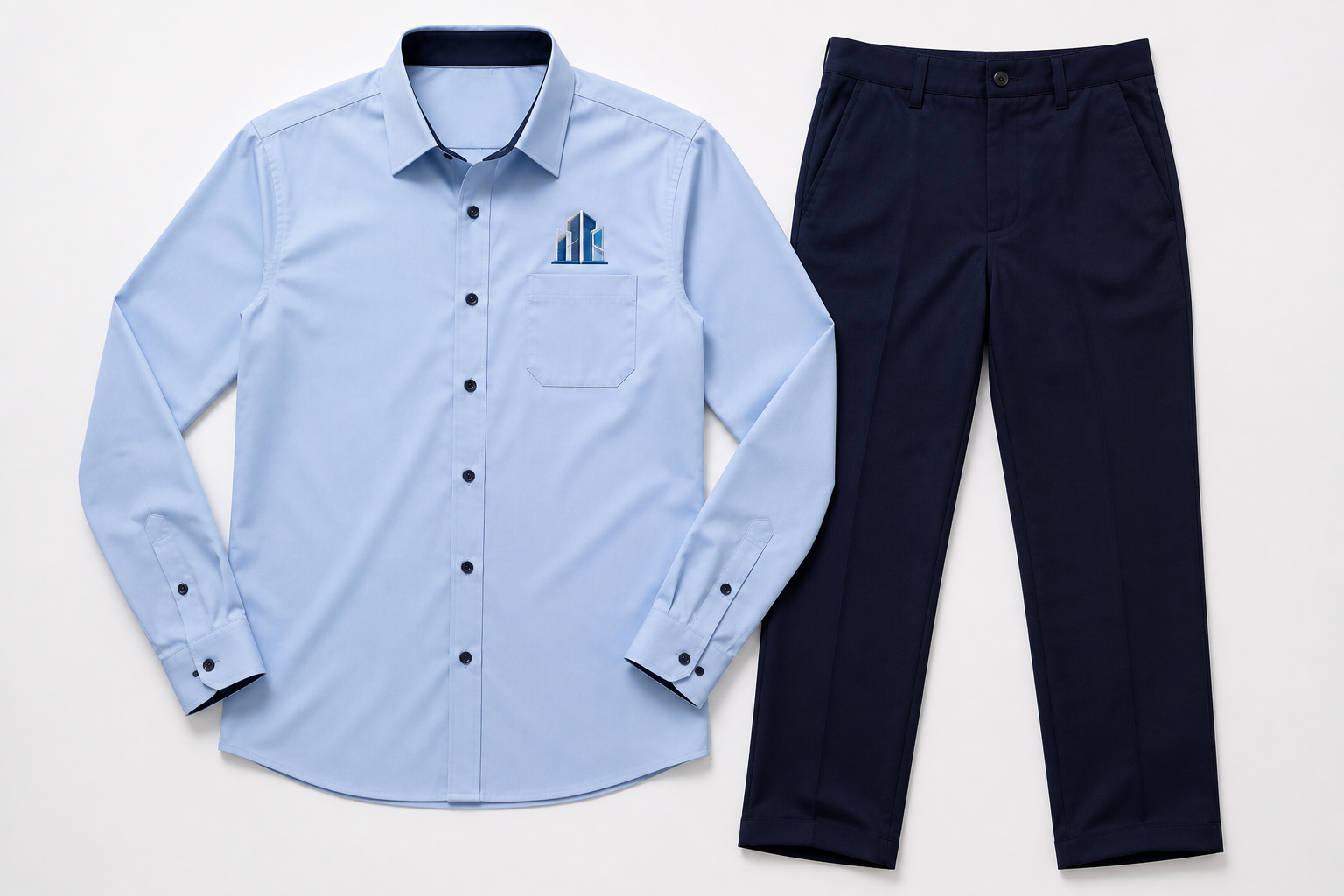 Prompt 19 — Custom branded polo shirt for corporate office staff, ghost mannequin product shot, embroidered company logo on chest, clean white studio background